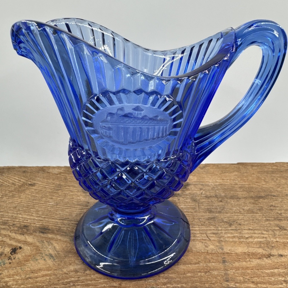 Avon Fostoria Cobalt Blue Glass Creamer Pitcher w/Mount Vernon‎ Vintage 1970s